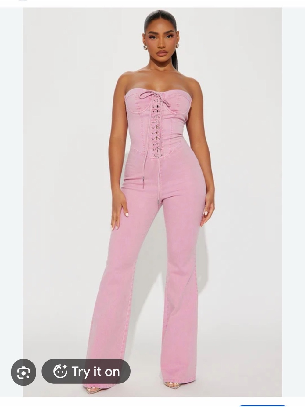 Fashion Nova Pink Lace-Up Jumpsuit Like New